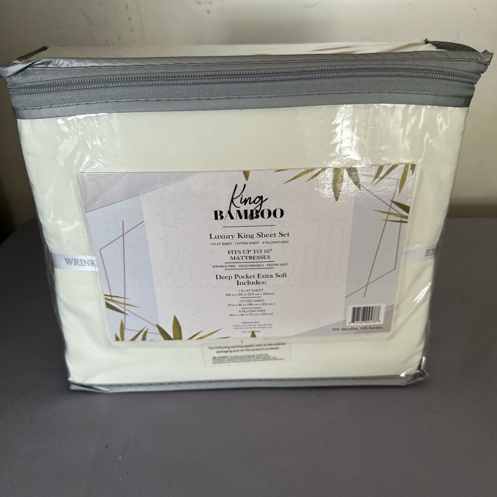 Ivory color BAMBOO Premium White King Sheet Set